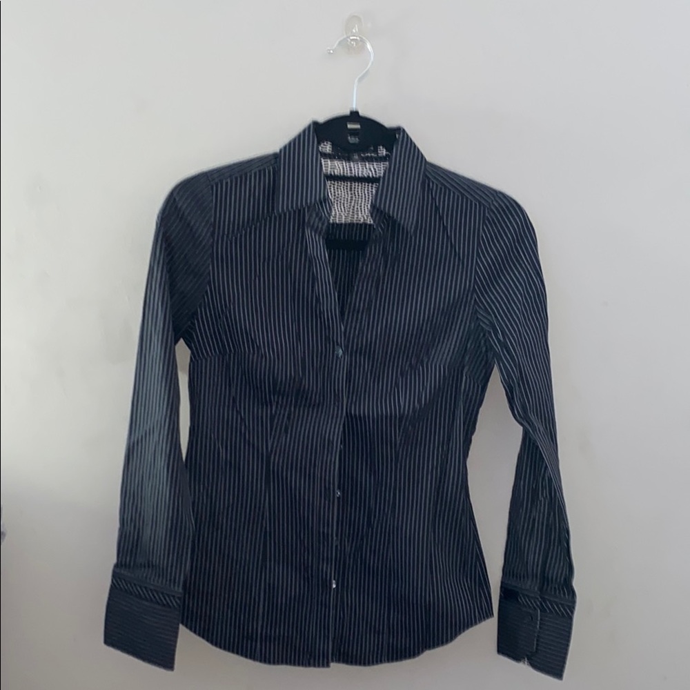 Express Black and White Striped Button Down Shirt